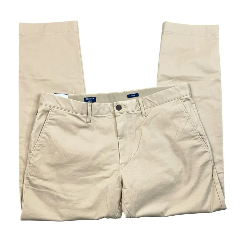 J Crew Chino Pants Mens 36x30 Khaki Slim TruTemp365 British Office Casual BZ109
